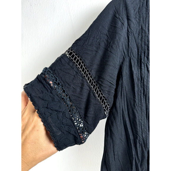 Aritzia Wilfred Black Bohemian Gothic Demure Modal Crinkle Mini Shirt Dress - Picture 4 of 10